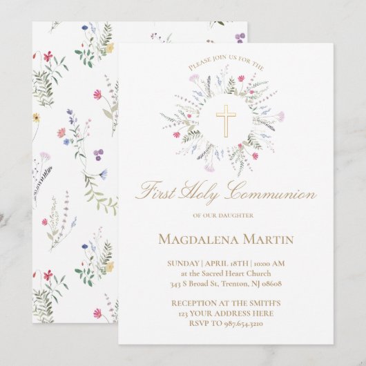 Wildbloemen lijst Eerste Heilige Communie Kaart (Voorkant / Achterkant)