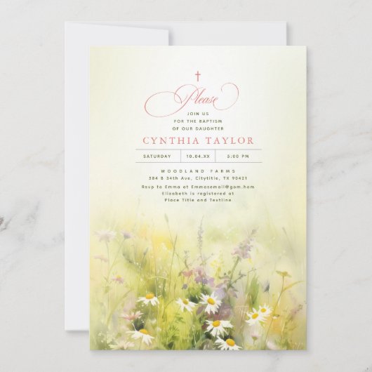 Wildbloemen Meadow Elegant Summer Baptisme Kaart (Voorkant)