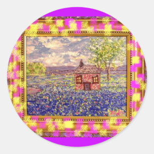 wildbloemen met kunstwerken met een huisje ronde sticker