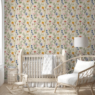 Wildbloemen minimalistisch Boho Floral Behang