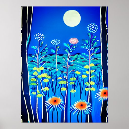 Wildbloemen onder een volle maan poster (Voorkant)