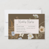 Wildbloemen op Bruin Bruiloft Drie Diner RSVP Kaartje (Voorkant)
