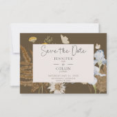 Wildbloemen op bruine bruiloft save the date (Voorkant)