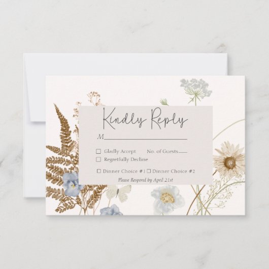 Wildbloemen op Cream Bruiloft Twee Diner RSVP Kaartje (Voorkant)