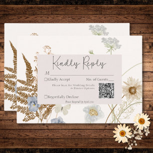 Wildbloemen op Cream Wedding QR Code RSVP Kaartje