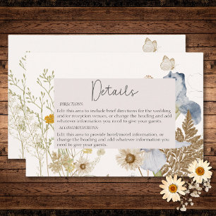 Wildbloemen op crème bruiloft details informatiekaartje