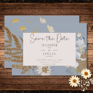 Wildbloemen op Dusty Blue Wedding Save The Date