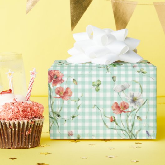 Wildbloemen op Gingham Cadeaupapier (Verjaardagsfeest)