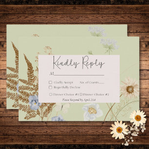 Wildbloemen op Licht Sage Bruiloft Twee Diner RSVP Kaartje