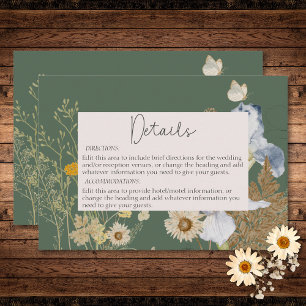 Wildbloemen op Sage Wedding Details Informatiekaartje