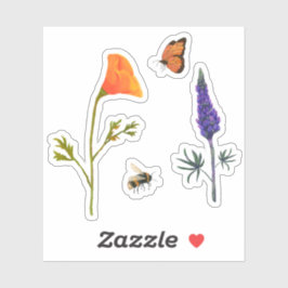 Wildbloemen papaver vlinder bij sticker