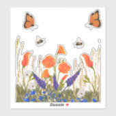 Wildbloemen papaver vlinders bijen sticker (Vel)