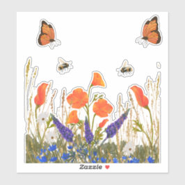 Wildbloemen papaver vlinders bijen sticker