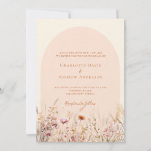 Wildbloemen perzik beige boog foto luxe bruiloft kaart