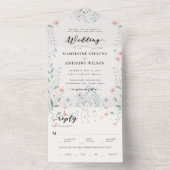 Wildbloemen Romantische Pastels Tuin Party Bruilof All In One Uitnodiging (Binnen)