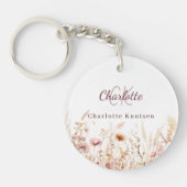 Wildbloemen roze beige monogram sleutelhanger (Voorkant)