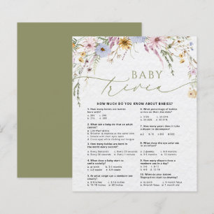 Wildbloemen Sage Baby Trivia Baby shower Spel Kaar