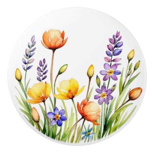 Wildbloemen vier keramische knop (Voorkant)