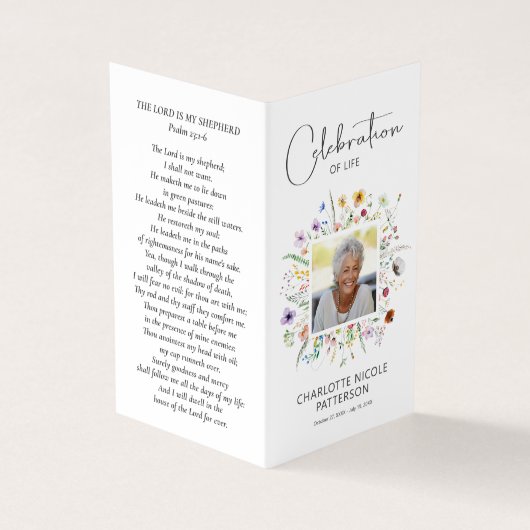 Wildbloemen Viering van het leven Foto Gebed Kaart Visitekaartjes (Buitenkant)