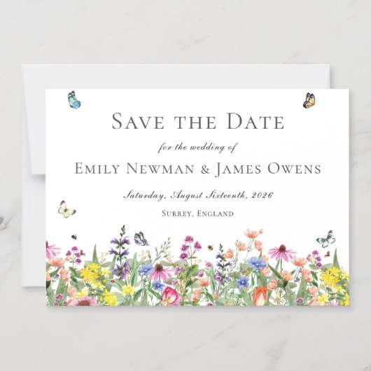 Wildbloemen & Vlinders Sla de datum op Magnetische Uitnodiging (Voorkant)
