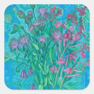 Wildbloemen Zomer Bloemen Boeket Bloemen Schilderi Vierkante Sticker