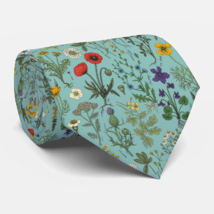 Wildbloemencollage op blauw stropdas