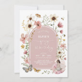 Wildbloemfee Eerste 1e Verjaardag Tuin Feest Kaart (Voorkant)