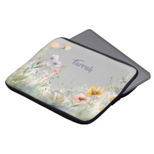 Wildbloemgrens gepersonaliseerd laptop sleeve