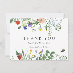 Wildbloemgroen Bijen Bloemen BABY SHOWER Bedankkaart