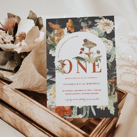 Wildbloempaddestoel | Boho 1e verjaardag Kaart