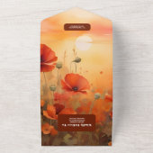 Wildbloempapaver minimalistische moderne bruiloft all in one uitnodiging (Buitenkant)