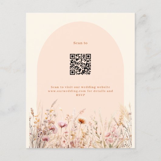 Wildbloemperzikboog QR RSVP budget bruiloft (Achterkant)