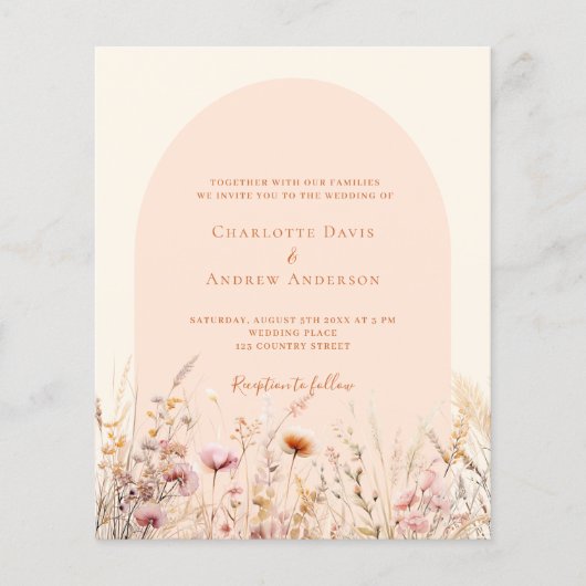 Wildbloemperzikboog QR RSVP budget bruiloft (Voorkant)