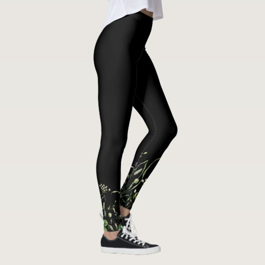 Wildbloemrand op zwart leggings (Rechts)