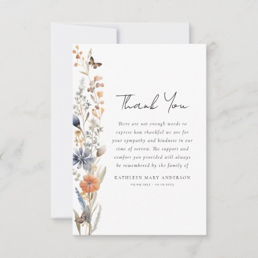 Wildbloemsympathie begrafenis bedankkaart (Voorkant)