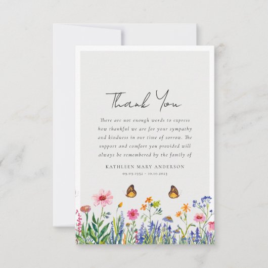 Wildbloemsympathie begrafenis bedankkaart (Voorkant)
