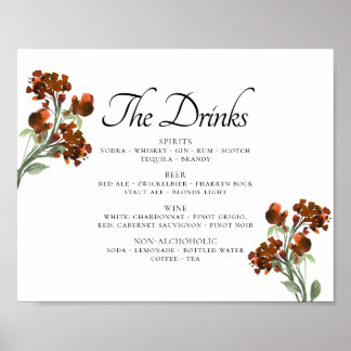 Wildbloom | Terracotta Oranje Boheemse Drankkaart Poster