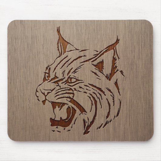 Wildcat-afbeelding gegraveerd op houten ontwerp muismat (Voorkant)
