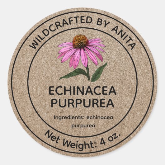 Wildcrafted Echinacea Purpurea Paarse Coneflower Ronde Sticker (Voorkant)