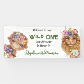 Wilde 1 1e leeuw-aapsafari-baby shower spandoek (Horizontaal)