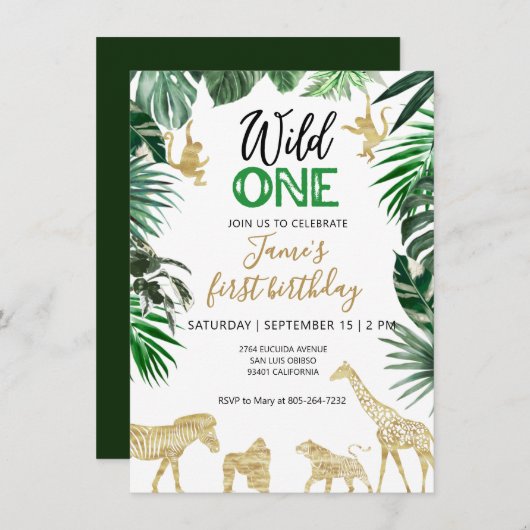 Wilde 1 1e verjaardag Safari Kaart (Voorkant / Achterkant)