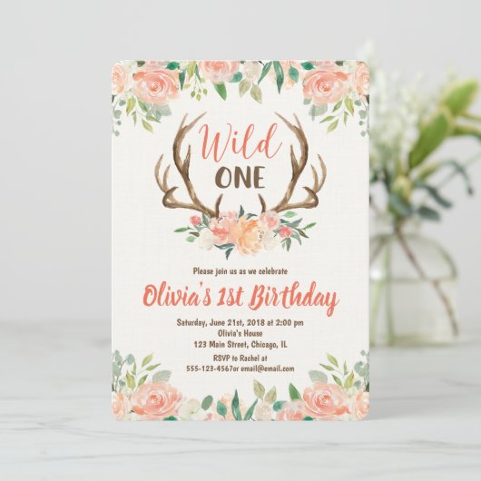 Wilde 1 1e verjaardag uitnodiging herengeweiers (Staand voorkant)