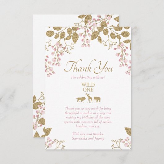 Wilde 1 verjaardag Roze Gold Hartelijk dank Bedankkaart (Voorkant / Achterkant)