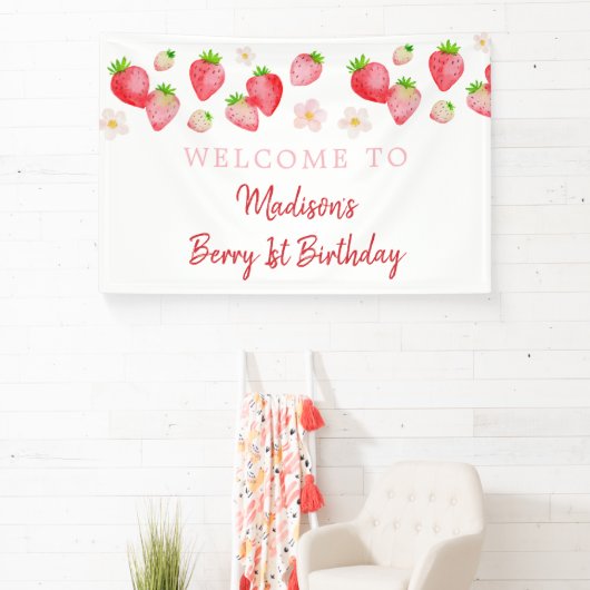 Wilde aardbei bessen zoete verjaardag spandoek (Insitu)