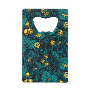 Wilde aardbeien, geel en blauw kredietkaart flessenopener