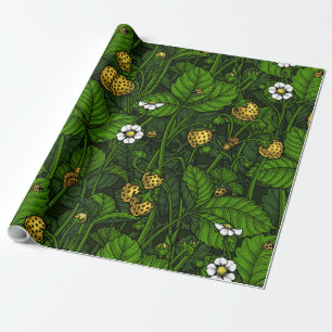 Wilde aardbeien, geel en groen cadeaupapier