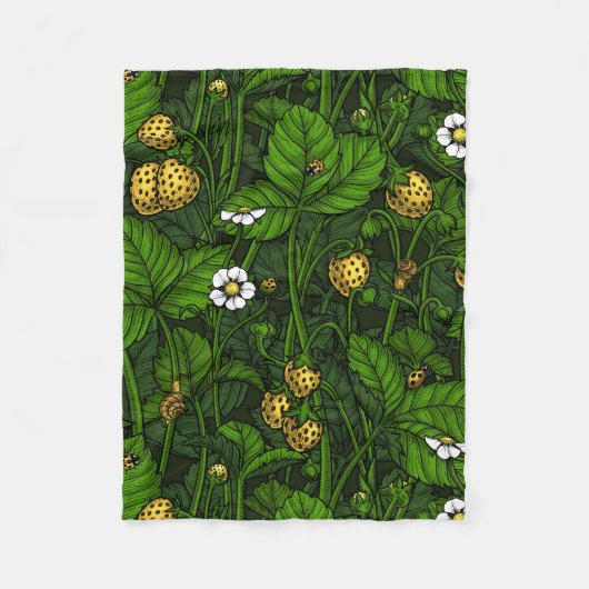 Wilde aardbeien, geel en groen fleece deken (Voorkant)