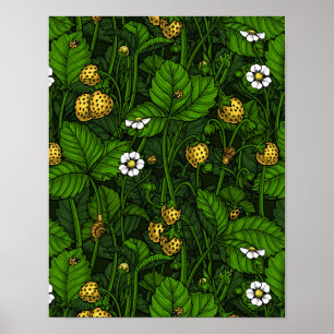 Wilde aardbeien, geel en groen poster