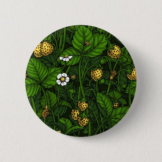 Wilde aardbeien, geel en groen ronde button 5,7 cm (Voorkant)