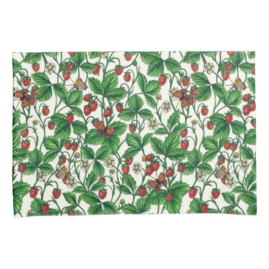 Wilde aardbeien op gebroken wit kussensloop (Voorkant-Rechts)